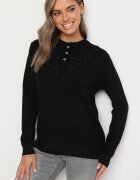 j&x Pulover Negru din bumbac și cu broderie decorativă și nasturi Merissan