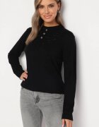 j&x Pulover Negru din bumbac și cu broderie decorativă și nasturi Merissan