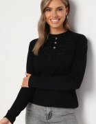 j&x Pulover Negru din bumbac și cu broderie decorativă și nasturi Merissan