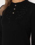 j&x Pulover Negru din bumbac și cu broderie decorativă și nasturi Merissan
