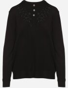 j&x Pulover Negru din bumbac și cu broderie decorativă și nasturi Merissan