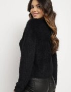 j&x Pulover negru pufoș cu lână și aplicații căpșuni 3D Leraisa