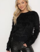 j&x Pulover negru pufos cu lână și manșete Exenevia
