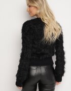 j&x Pulover negru pufos cu lână și manșete Exenevia