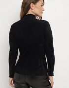 j&x Pulover Negru Pufoș de Lână cu Guler semi-înalt și Butoane Bijuterie Xeminta