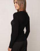 j&x Pulover Negru Reiat cu Zirconii Romivra