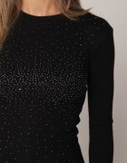 j&x Pulover Negru Reiat cu Zirconii Romivra