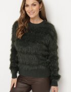 j&x Pulover Pufoș Verde închis cu Lână și Manșete Exenevia