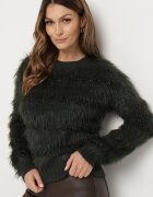 j&x Pulover Pufoș Verde închis cu Lână și Manșete Exenevia