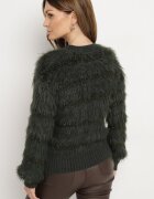 j&x Pulover Pufoș Verde închis cu Lână și Manșete Exenevia