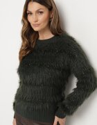 j&x Pulover Pufoș Verde închis cu Lână și Manșete Exenevia
