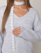 j&x Pulover romantic din lână cu inserție din dantelă și fular îngust Averita Albastru