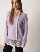 j&x Pulover romantic din lână cu inserție din dantelă și fular îngust Averita Mov