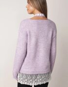 j&x Pulover romantic din lână cu inserție din dantelă și fular îngust Averita Mov
