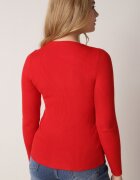 j&x Pulover roșu cambrat din tricot reiat cu bumbac cu decolteu în V Tesma