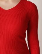j&x Pulover roșu cambrat din tricot reiat cu bumbac cu decolteu în V Tesma