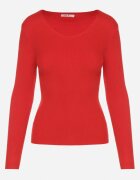 j&x Pulover roșu cambrat din tricot reiat cu bumbac cu decolteu în V Tesma