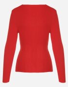 j&x Pulover roșu cambrat din tricot reiat cu bumbac cu decolteu în V Tesma