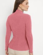 j&x Pulover Roz Pufos De Lână cu Guler Semi-Înalt și Nasturi Bijuterie Xeminta