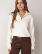 j&x Pulover simplu cu guler înalt din lână cu decolteu cu fermoar Anoti Bej deschis