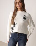 j&x Pulover simplu din lână decorat cu flori din fire de lână Grilena Bej deschis