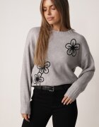 j&x Pulover simplu din lână decorat cu flori din fire de lână Grilena Gri