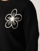 j&x Pulover simplu din lână decorat cu flori din fire de lână Grilena Negru