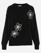 j&x Pulover simplu din lână decorat cu flori din fire de lână Grilena Negru