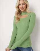 j&x Pulover tip golf Verde din Tricot reiat și cu Decupaj la Decolteu Saare
