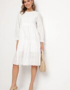 j&x Rochie Ajourată Cloș Albă din Bumbac Edilavia