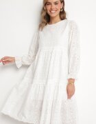 j&x Rochie Ajourată Cloș Albă din Bumbac Edilavia