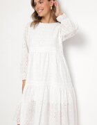 j&x Rochie Ajourată Cloș Albă din Bumbac Edilavia