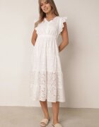 j&x Rochie Ajurată Albă cu Volan cu Croială Cloș Lirvolia