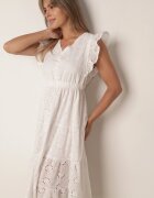 j&x Rochie Ajurată Albă cu Volan cu Croială Cloș Lirvolia