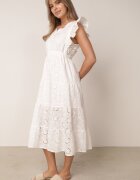 j&x Rochie Ajurată Albă cu Volan cu Croială Cloș Lirvolia