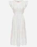 j&x Rochie Ajurată Albă cu Volan cu Croială Cloș Lirvolia