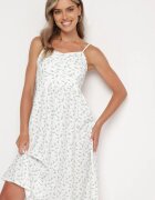 j&x Rochie Alb-Albastră Cloș cu Flori Mici cu bretele subțiri Reteri