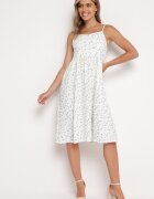 j&x Rochie Alb-Albastră Cloș cu Flori Mici cu bretele subțiri Reteri