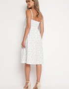 j&x Rochie Alb-Albastră Cloș cu Flori Mici cu bretele subțiri Reteri