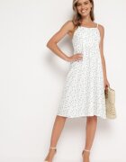 j&x Rochie Alb-Albastră Cloș cu Flori Mici cu bretele subțiri Reteri