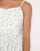 j&x Rochie Alb-Albastră Cloș cu Flori Mici cu bretele subțiri Reteri