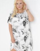 j&x Rochie Alb-Negru de Bumbac Midi Croială Dreaptă Florală Mephelia