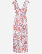 j&x Rochie Alb-Roz cu Decolteu Petrecut cu Flori cu Elastic în Talie Fionessa