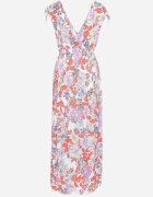j&x Rochie Alb-Roz cu Decolteu Petrecut cu Flori cu Elastic în Talie Fionessa