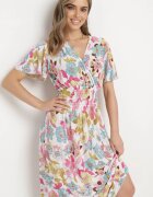 j&x Rochie Alb-Roz cu flori cu decolteu petrecut și elastic în talie Lomanda