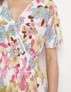 j&x Rochie Alb-Roz cu flori cu decolteu petrecut și elastic în talie Lomanda
