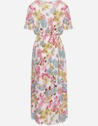j&x Rochie Alb-Roz cu flori cu decolteu petrecut și elastic în talie Lomanda