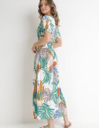 j&x Rochie Alb-Verde cu Decolteu petrecut și Talie elastică Kensy