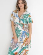 j&x Rochie Alb-Verde cu Decolteu petrecut și Talie elastică Kensy