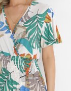 j&x Rochie Alb-Verde cu Decolteu petrecut și Talie elastică Kensy